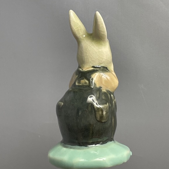 Pair Vintage Ceramic Bunny Rabbit Figurines Hand Painted Anthropomorphic CRAZED - Picture 6 of 15